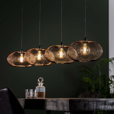 Lampada a sospensione 4x filo a disco Ø35 intrecciato in rame / Nichel nero