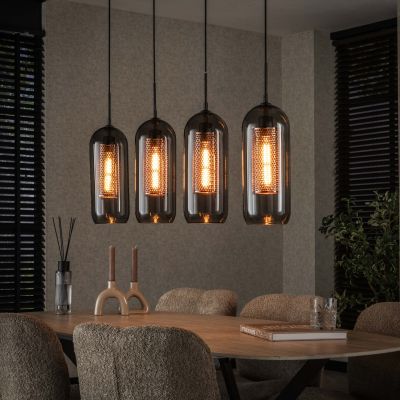 Lampada a sospensione 4L acciaio traforato in vetro fumé / nero artico