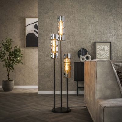 Lampada da terra 3L cilindro a gradini in vetro / Nero artico