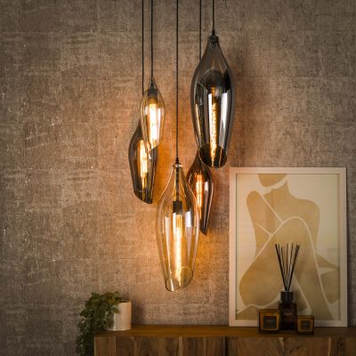 Lampada a sospensione 5L vetro misto cocoon a gradini / Nero