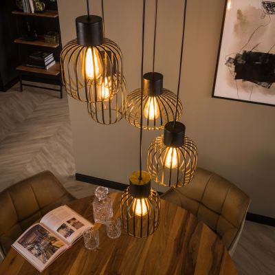 Lampada a sospensione 5L a gradini mix metallo / Carbone