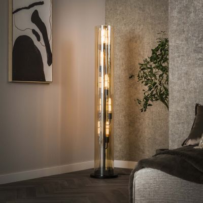 Lampada da terra tubo 5L vetro ambrato / nero artico